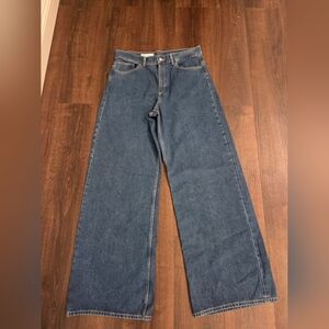 Zara Women's Straight Wide Leg Blue Jeans